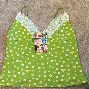 Green OMighty Floral Lace Trim Women's Top Size L